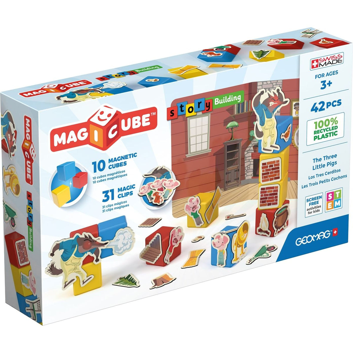 Magicube Story Build Recycled Clips Three Little Pigs 42 pcs, Geomag