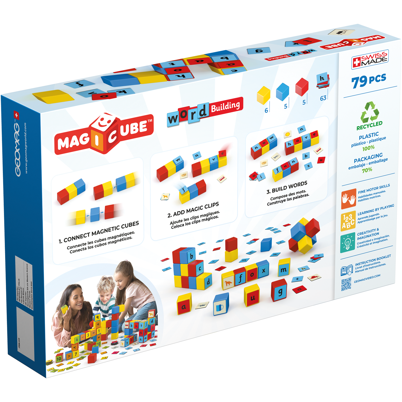 Magicube Word Building Recycled Clips 79 pcs, Geomag
