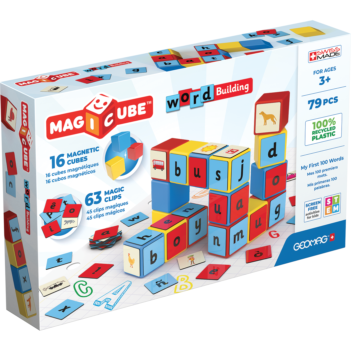 Magicube Word Building Recycled Clips 79 pcs, Geomag