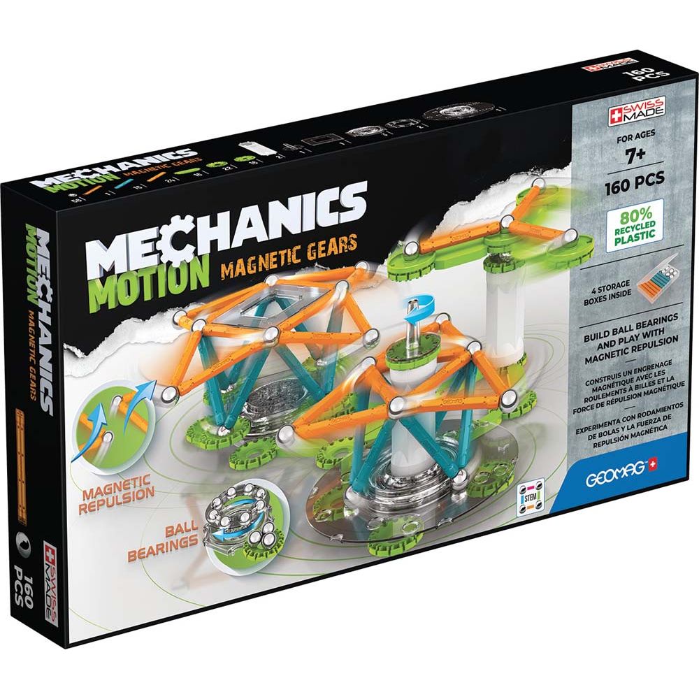 Mechanics Motion Recycled 3 Magnetic Gears 160 pcs, Geomag