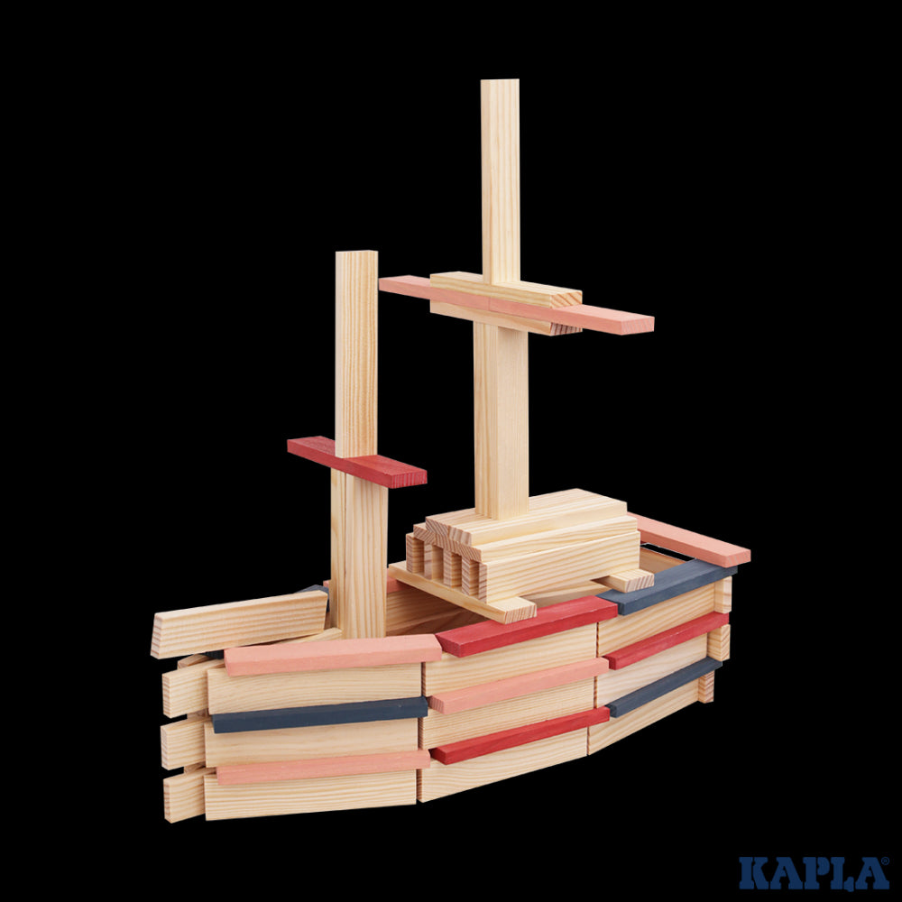 120 BOX blauw, rood, roze: 90 naturel + 30 gekleurde planken, Kapla