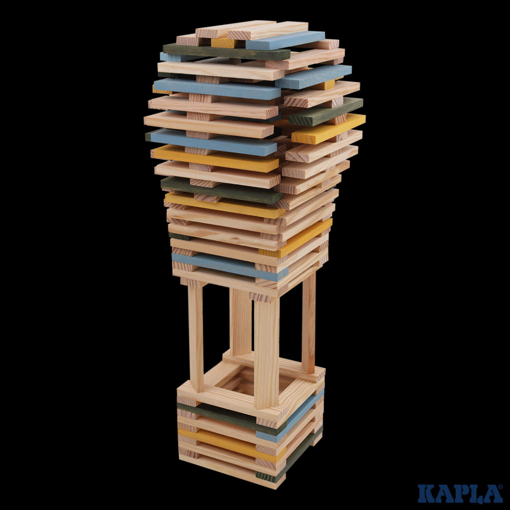 120 BOX blauw, geel, groen: 90 naturel + 30 gekleurde planken, Kapla