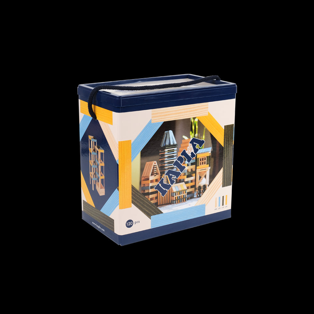 120 BOX blauw, geel, groen: 90 naturel + 30 gekleurde planken, Kapla