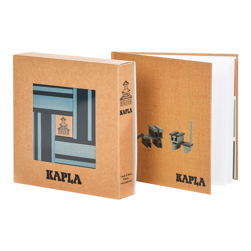 set nr.21: kunstboek + 20 lichtblauwe planken & 20 donkerblauwe planken, Kapla