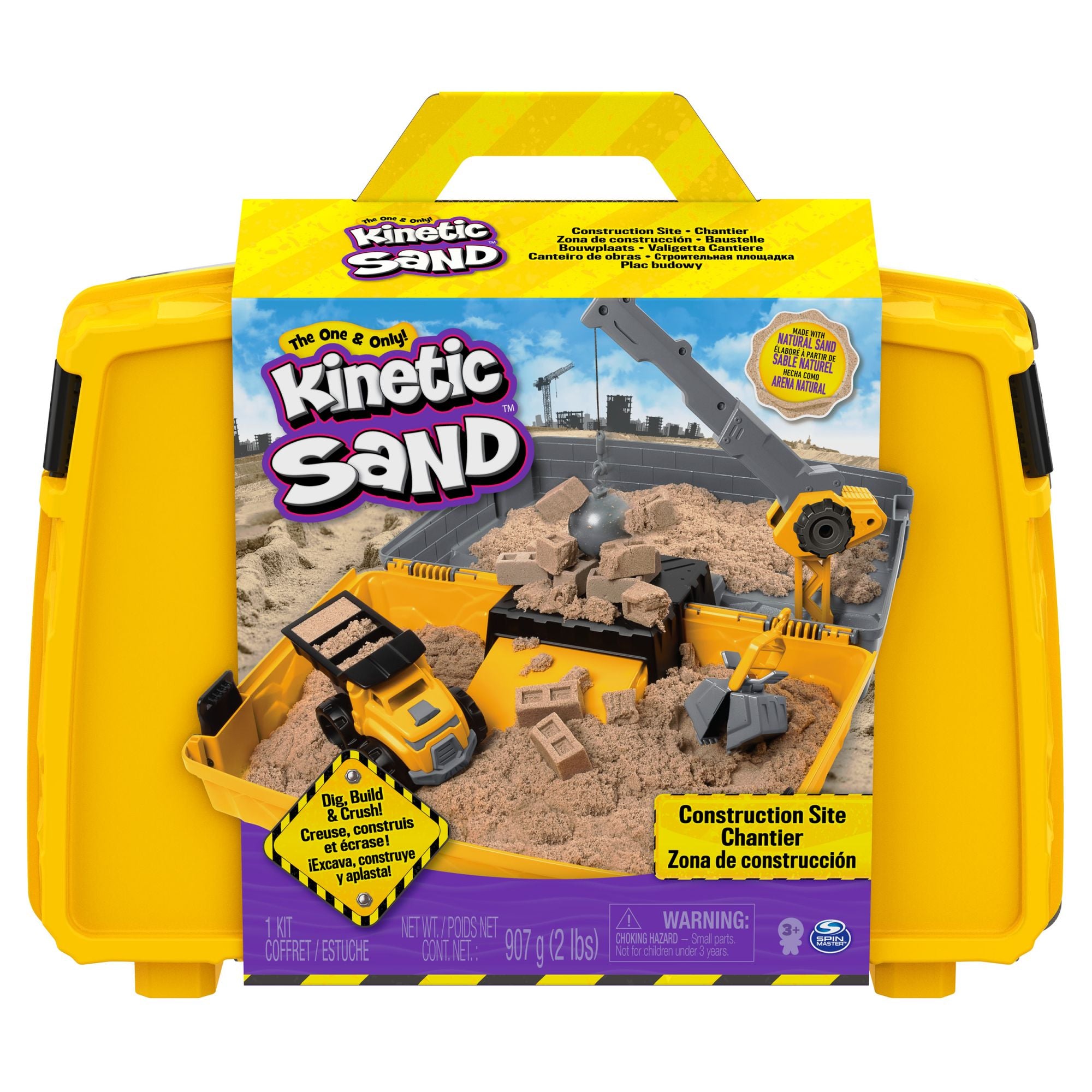 Bouwplaats-Speelset met Kiepwagen Kraan met Sloopkogel Emmer en 907 gram Speelzand, Kinetic Sand
