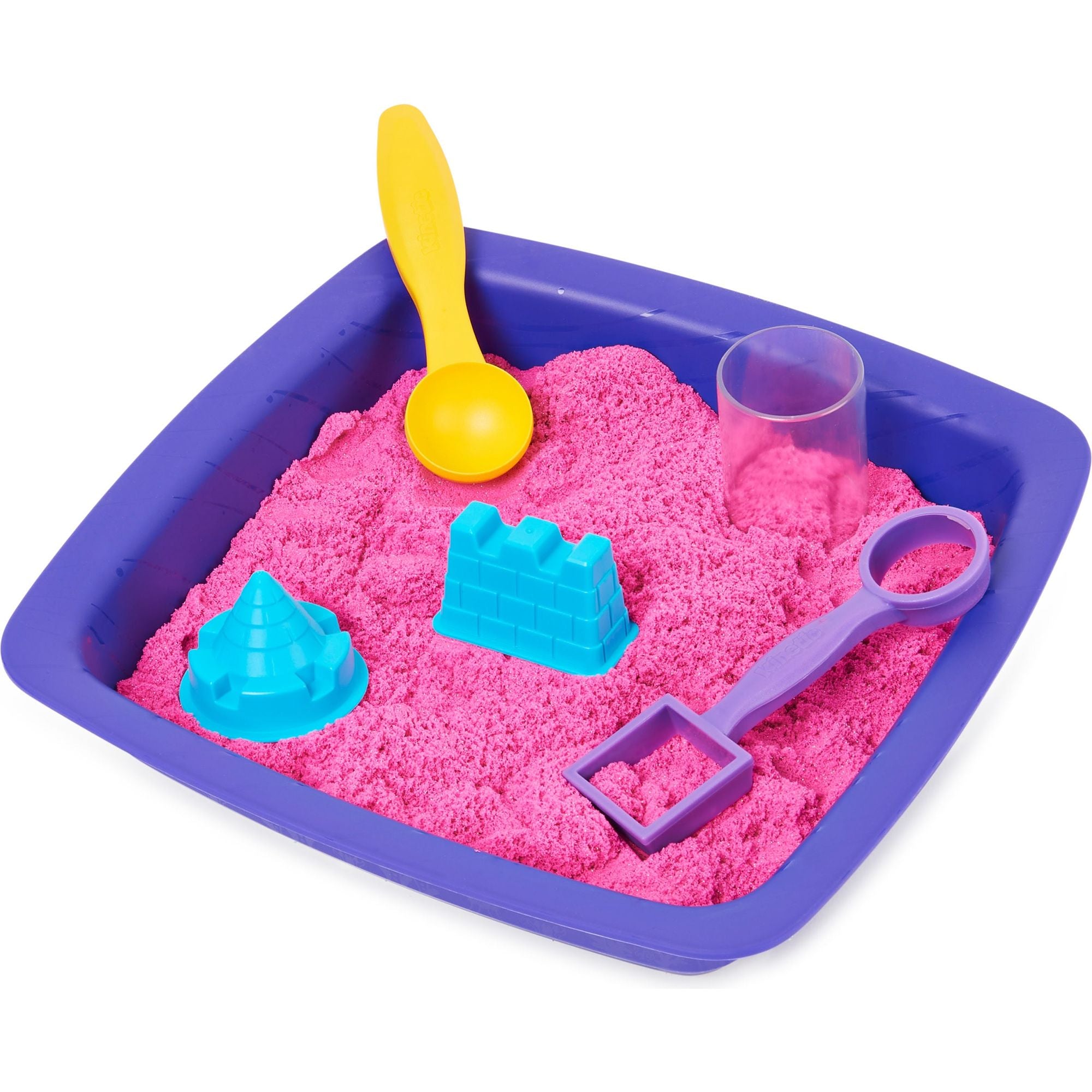Kinetic Sand - Shimmer, Zandkasteel-Set Met 453 gram Roze Glinsterend Speelzand 3 Vormpjes En 2 Stuks Gereedschap, Spin Master