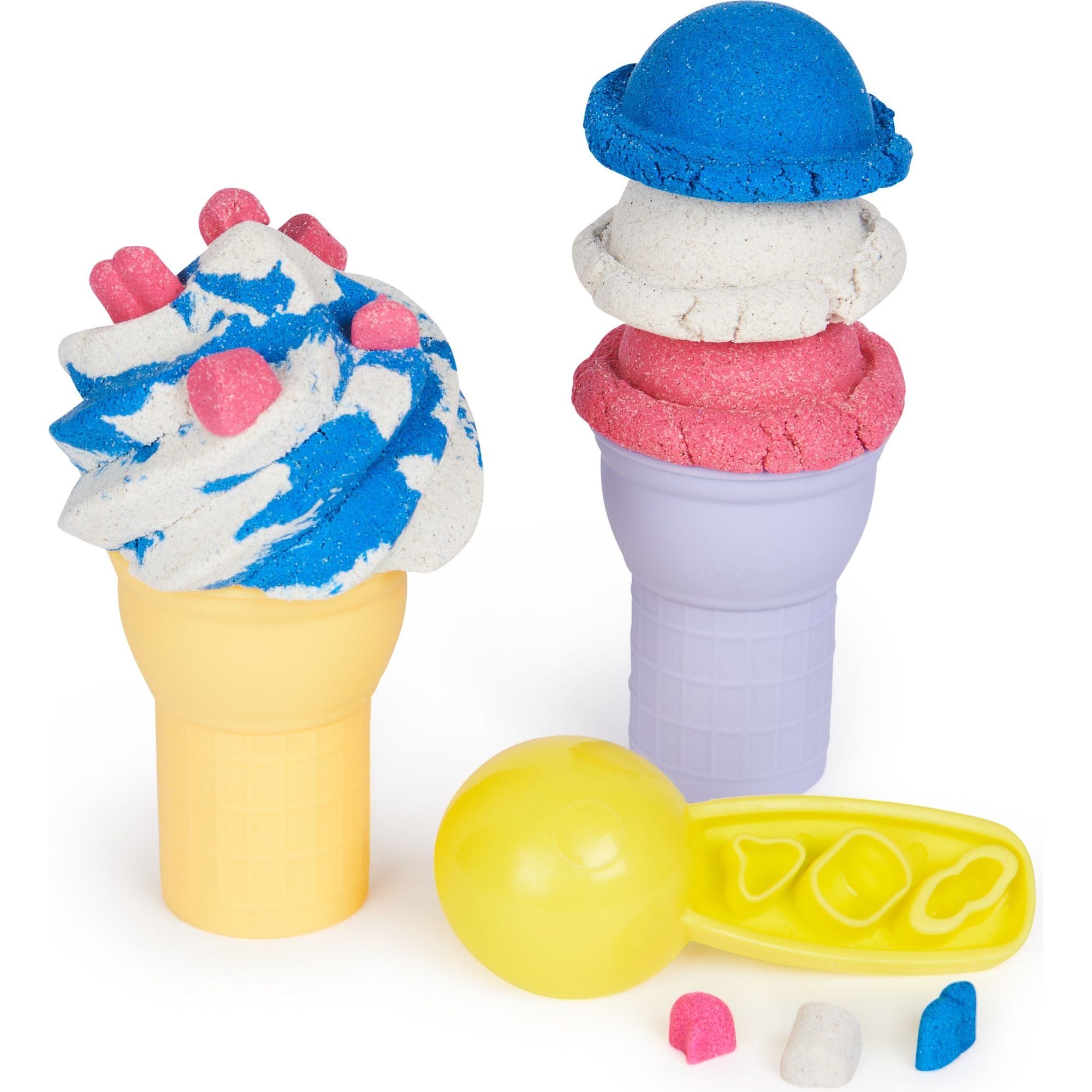 Kinetic Sand - Softijsjes Speelset Met 396 gram Speelzand In Blauw Roze En Wit - 2 Ijshoorntjes En 2 Stuks Gereedschap, Spin Master