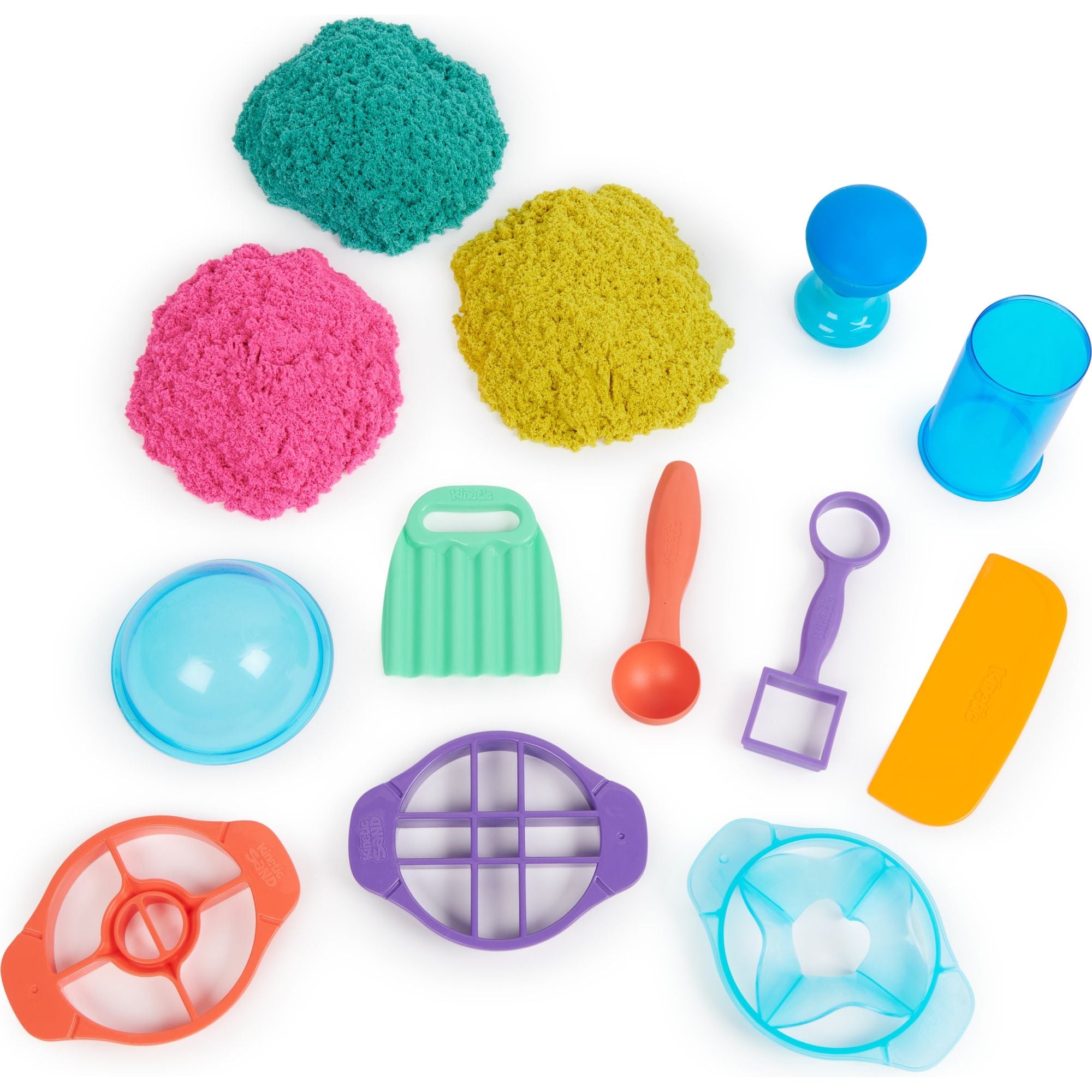 Kinetic Sand - Ultimate Sandisfying-Set Met 907 gram Roze Geel En Blauwgroen Speelzand - Met 10 Vormen En Gereedschappen, Spin Master
