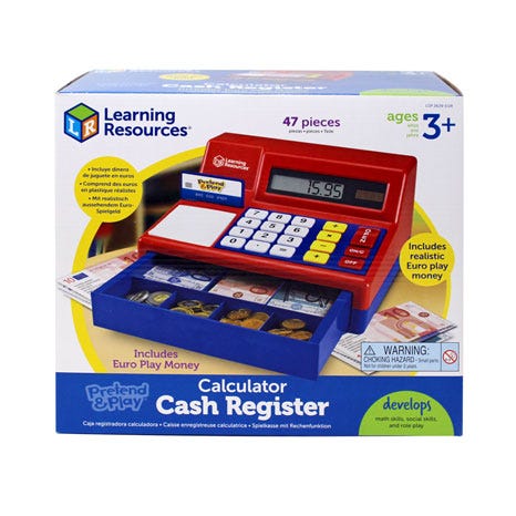 Pretend & Play® Calculator Cash Register with Euro Money, Learning Resources