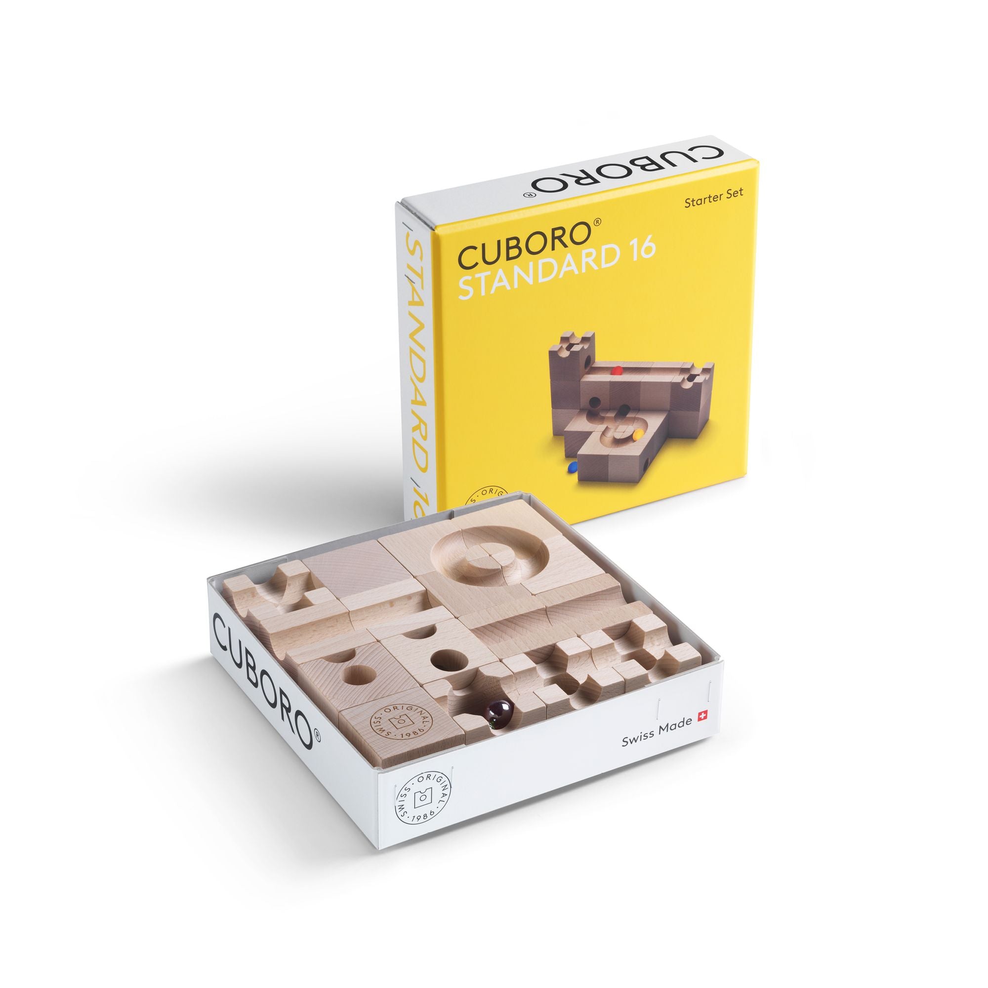 Houten knikkerbaan Standard 16 stuks, Cuboro
