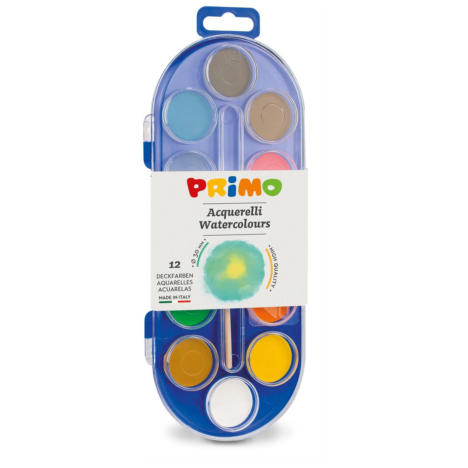 12 Aquareltabletten Diameter 30 mm in Plastic Doosje met Deksel/Mengpalet, 1 Penseel, Primo