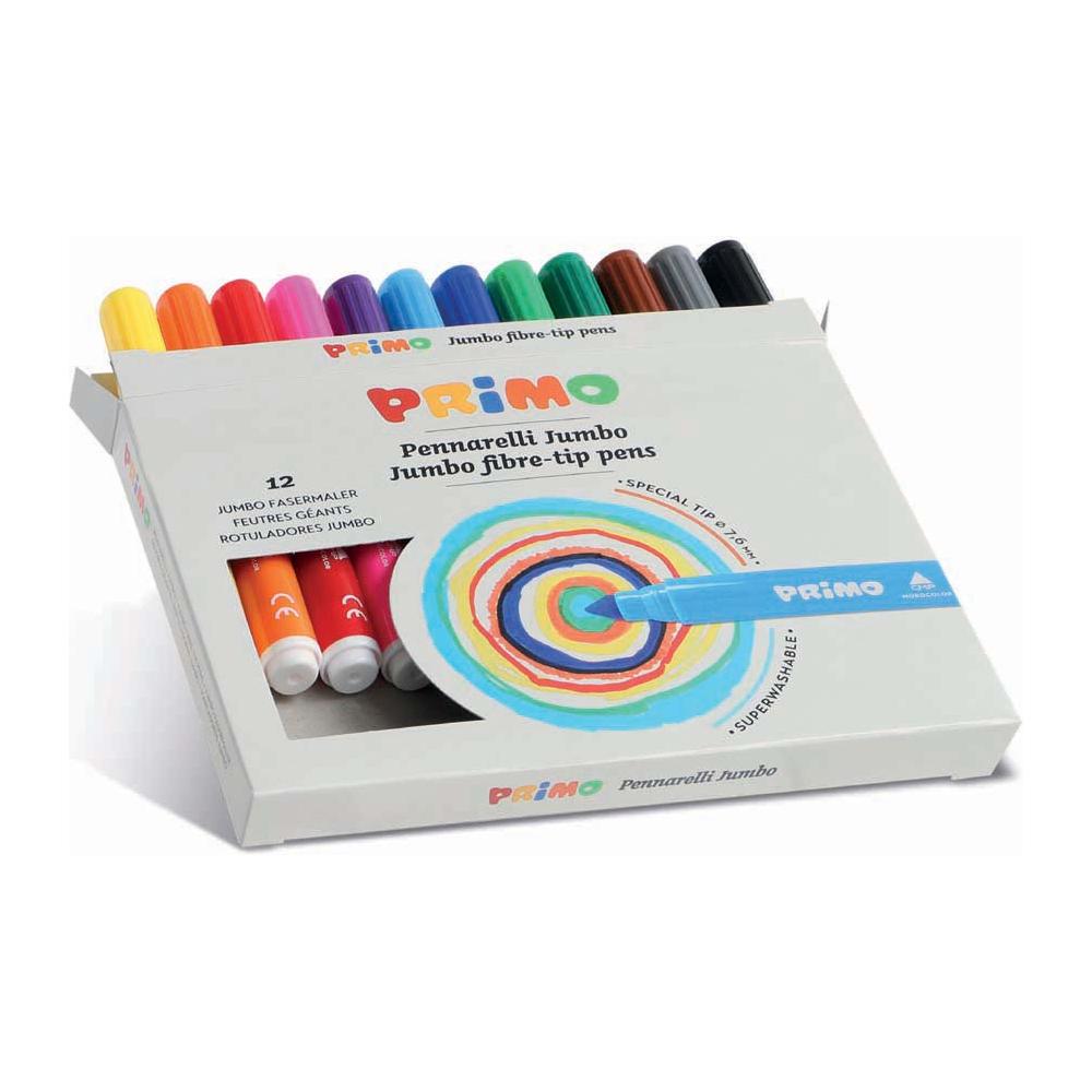 12 Jumbo Viltstiften (Fiber Punt) Ø7.6 mm in Doos, Primo