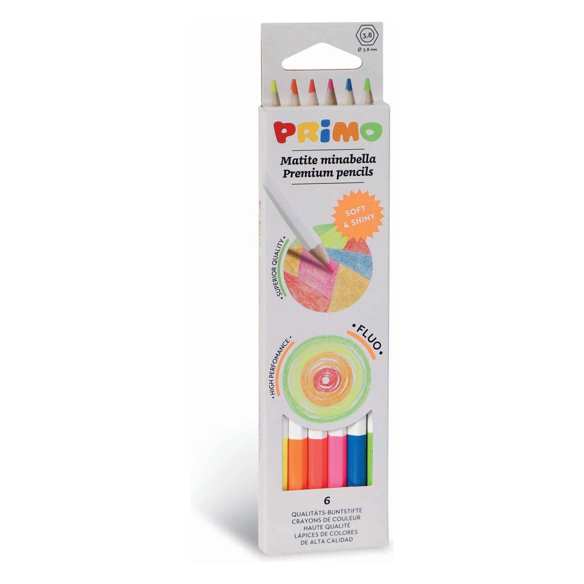 6 Minabella Kleurpotloden Fluo Ø3.8 in Doos, Primo