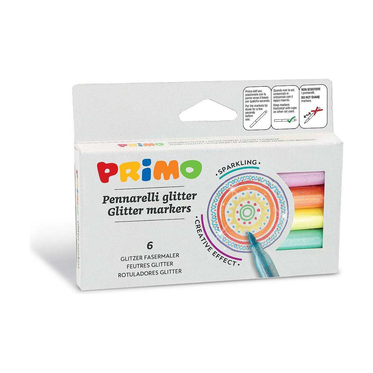 6 Viltstiften Glitter Ø2 mm in Doos, Primo