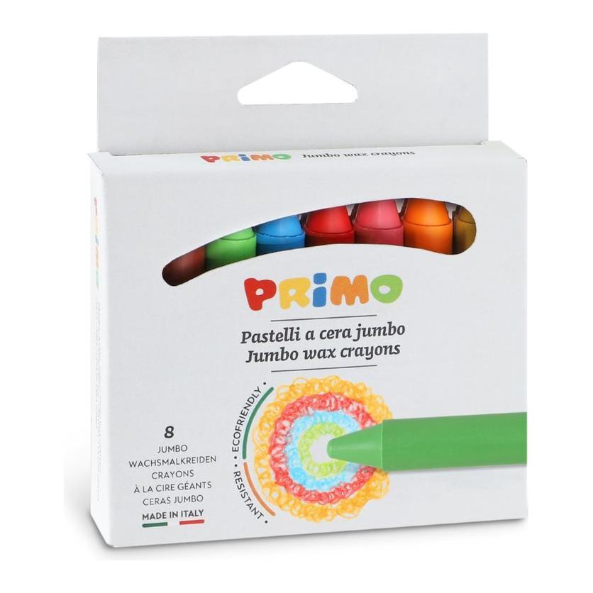 8 Kleuren Jumbo Waskrijt Rond Ø13x85 mm in Doos, Primo