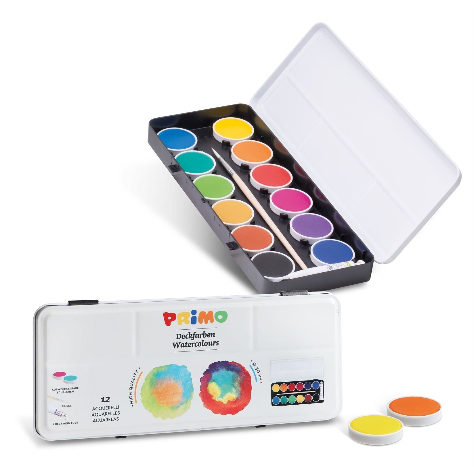 Aquarelverf Blik Ø30 mm (24 Kleuren), Primo