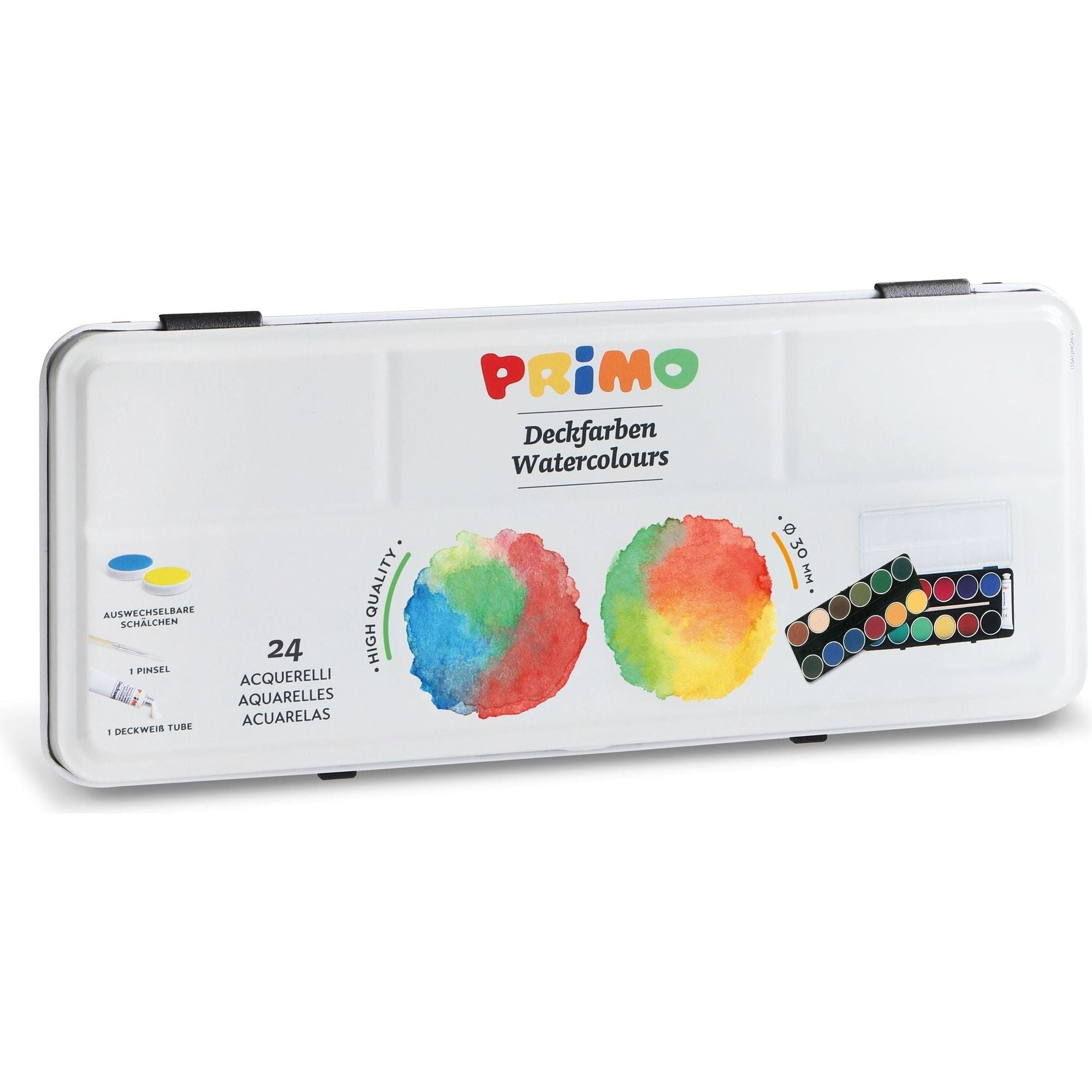 Aquarelverf Blik Ø30 mm (24 Kleuren), Primo