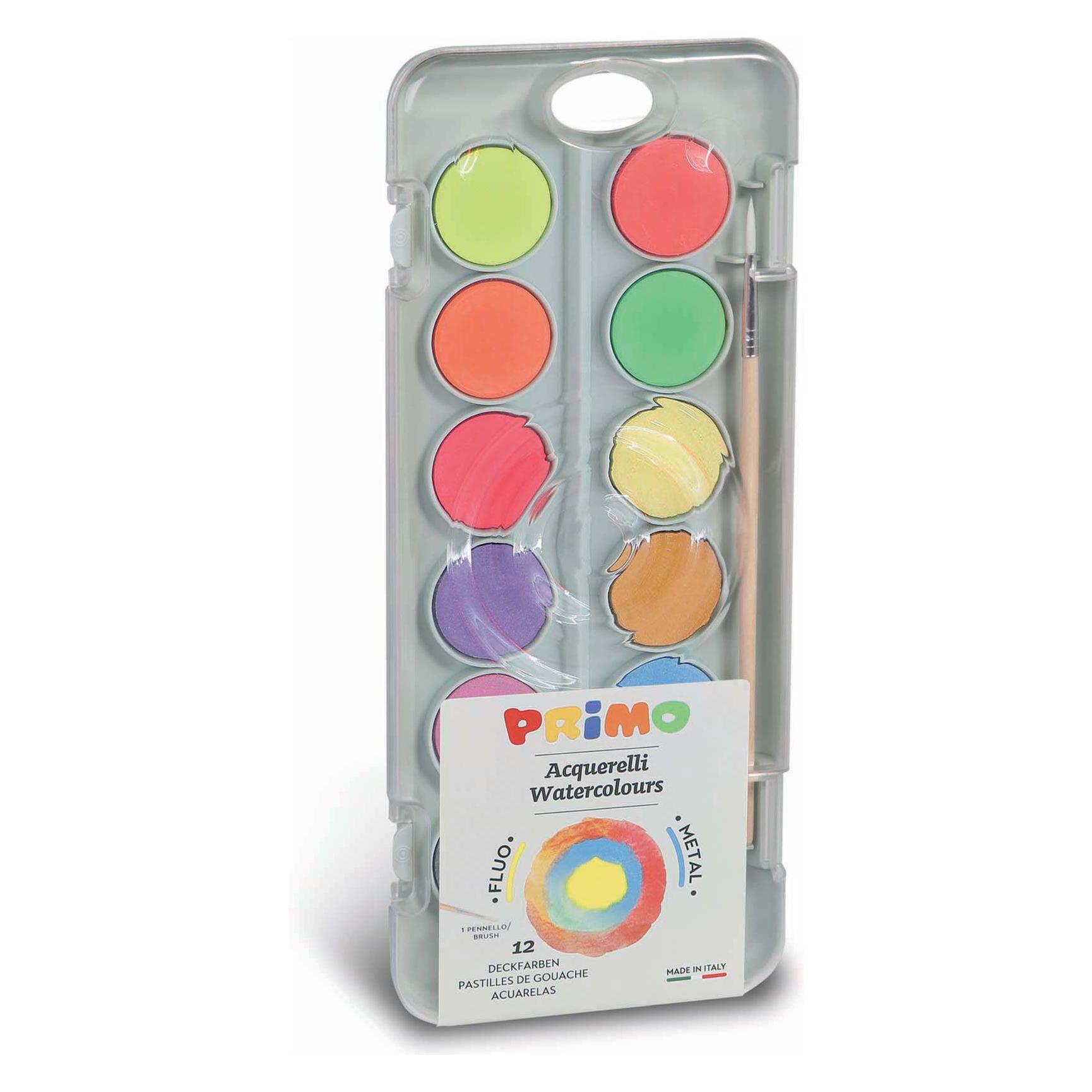 Aquarelverf Tablet/Penseel Ø30 mm (8 Metal+4 Fluo), Primo