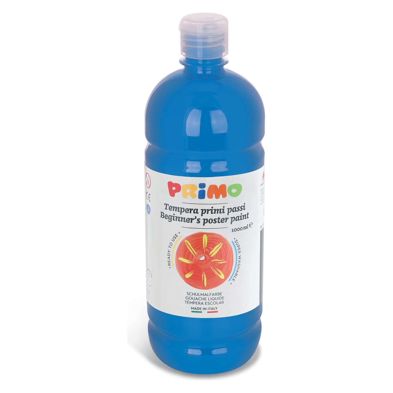 Kant-en-Klare Plakkaatverf voor Beginners, Fles Van 1000 ml met Dop met Debietregeling Cyaan 501, Primo