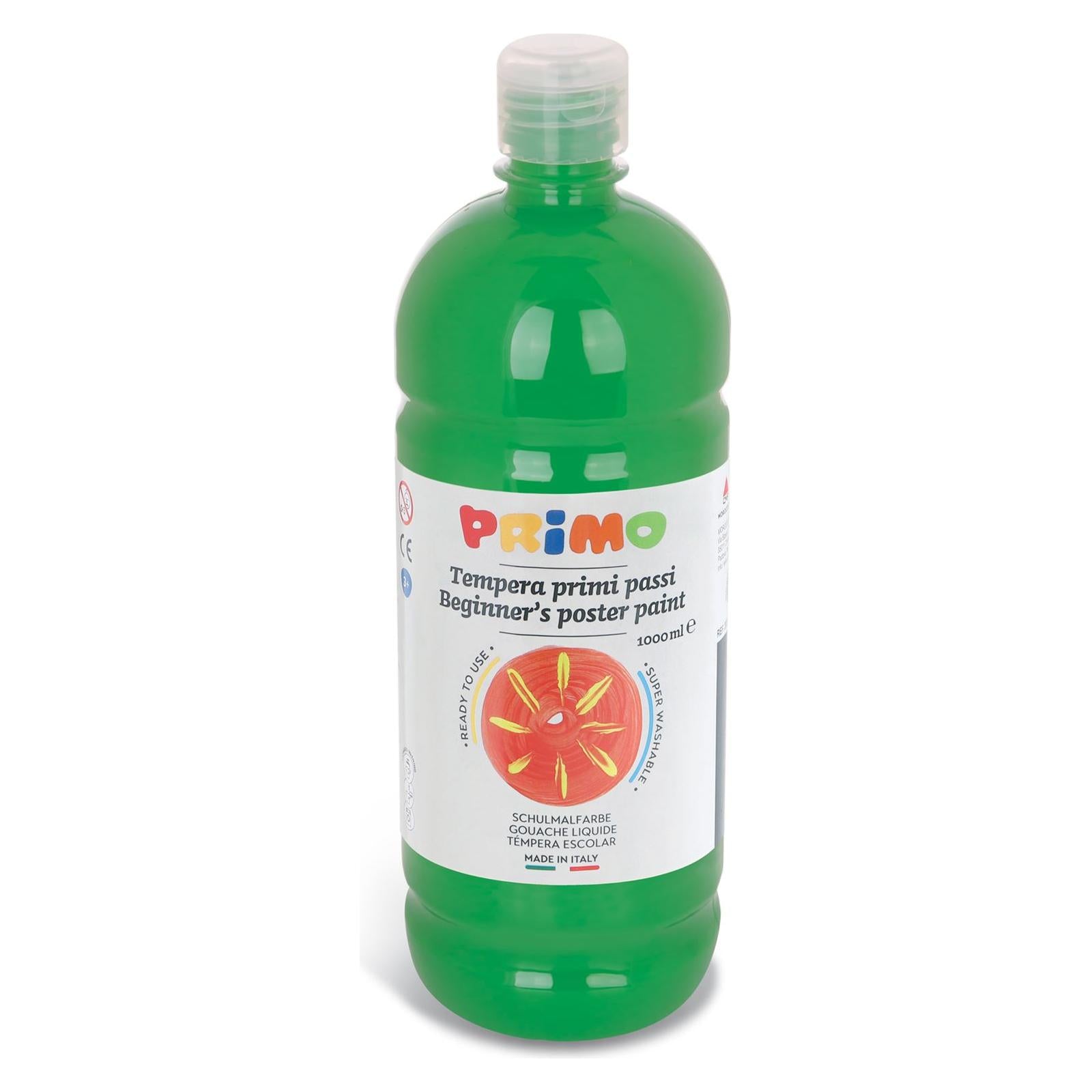 Kant-en-Klare Plakkaatverf voor Beginners, Fles Van 1000 ml met Dop met Debietregeling Heldergroen 610, Primo