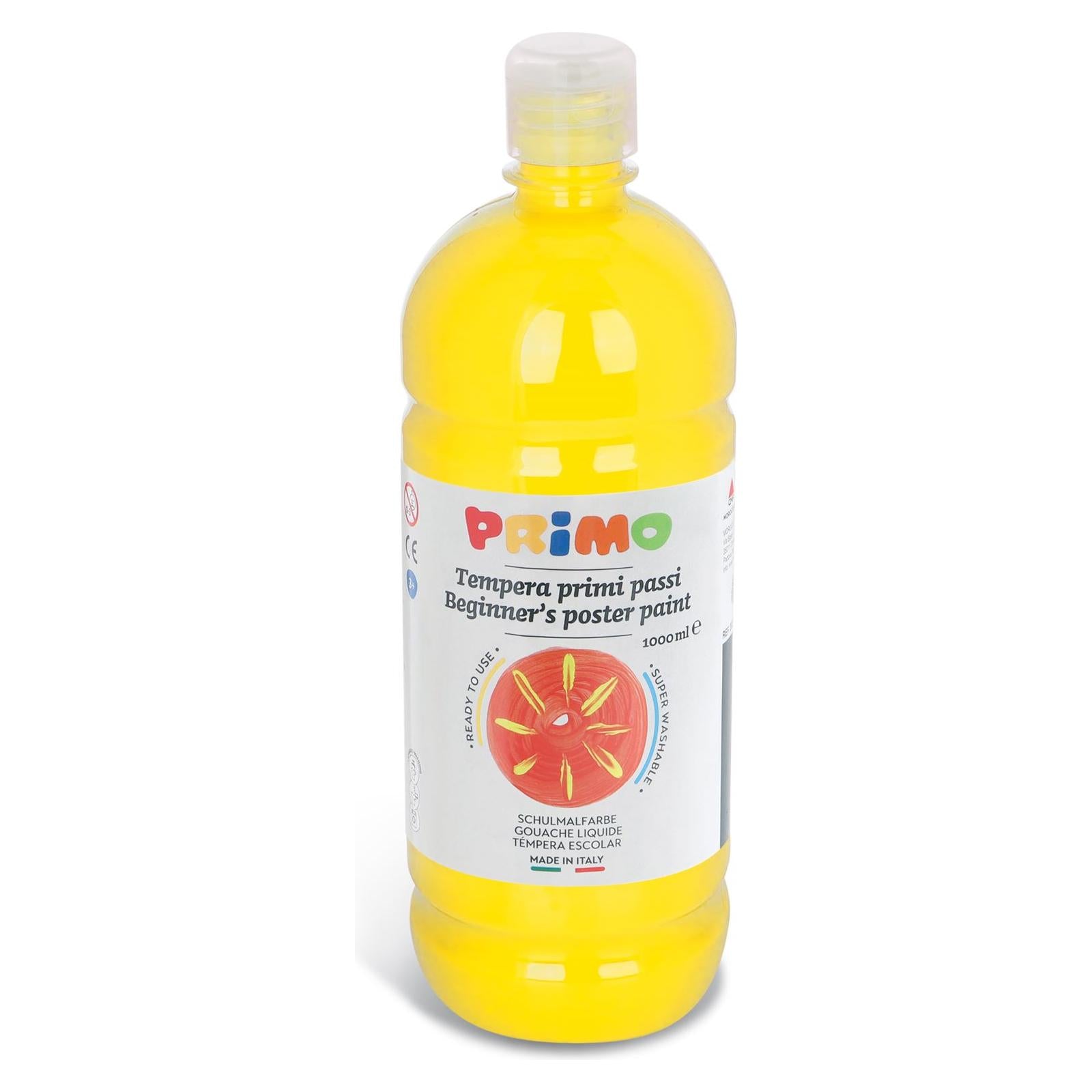 Kant-en-Klare Plakkaatverf voor Beginners, Fles Van 1000 ml met Dop met Debietregeling Primair Geel 201, Primo
