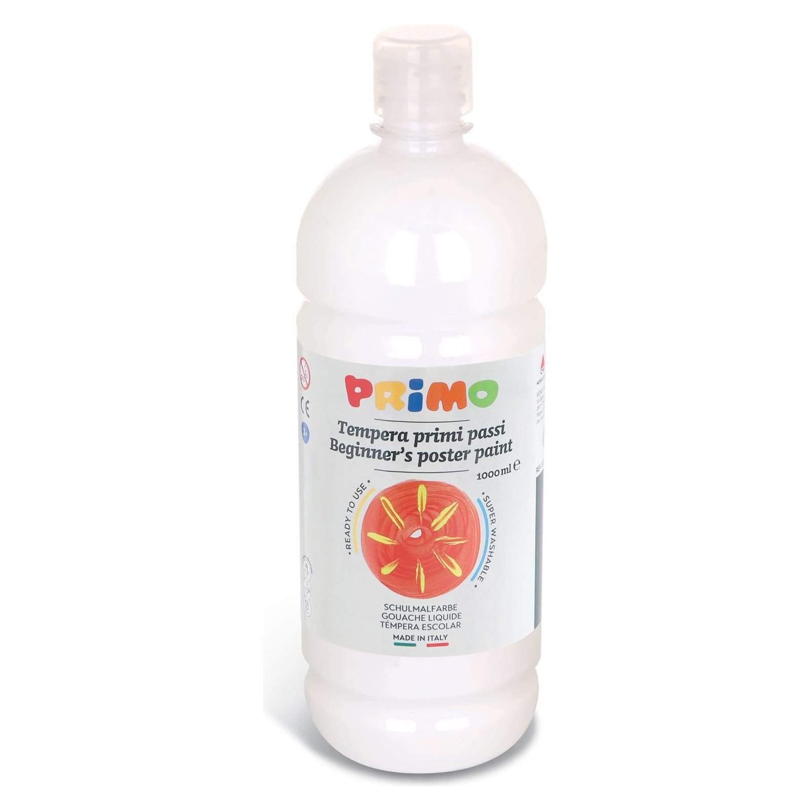 Kant-en-Klare Plakkaatverf voor Beginners, Fles Van 1000 ml met Dop met Debietregeling Wit 100, Primo