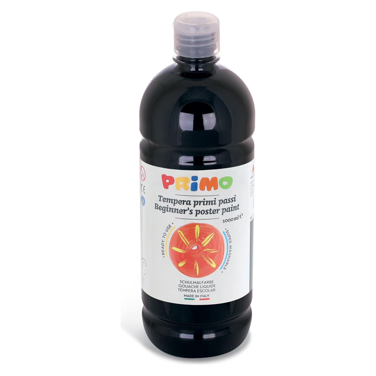 Kant-en-Klare Plakkaatverf voor Beginners, Fles Van 1000 ml met Dop met Debietregeling Zwart 800, Primo