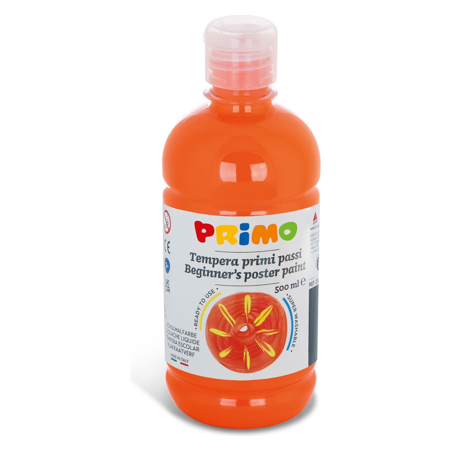 Kant-en-Klare Plakkaatverf voor Beginners, Fles Van 500 ml met Dop met Debietregeling Oranje 250, Primo