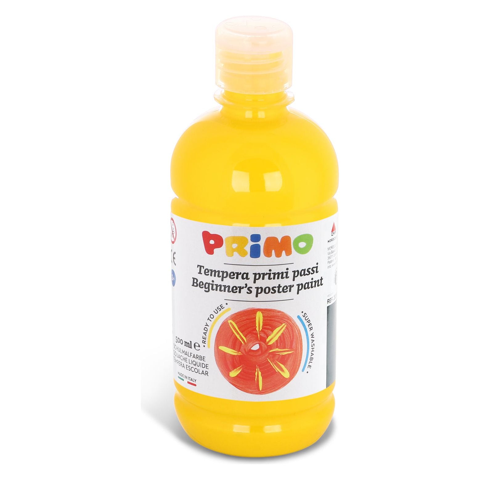Kant-en-Klare Plakkaatverf voor Beginners, Fles Van 500 ml met Dop met Debietregeling Primair Geel 201, Primo