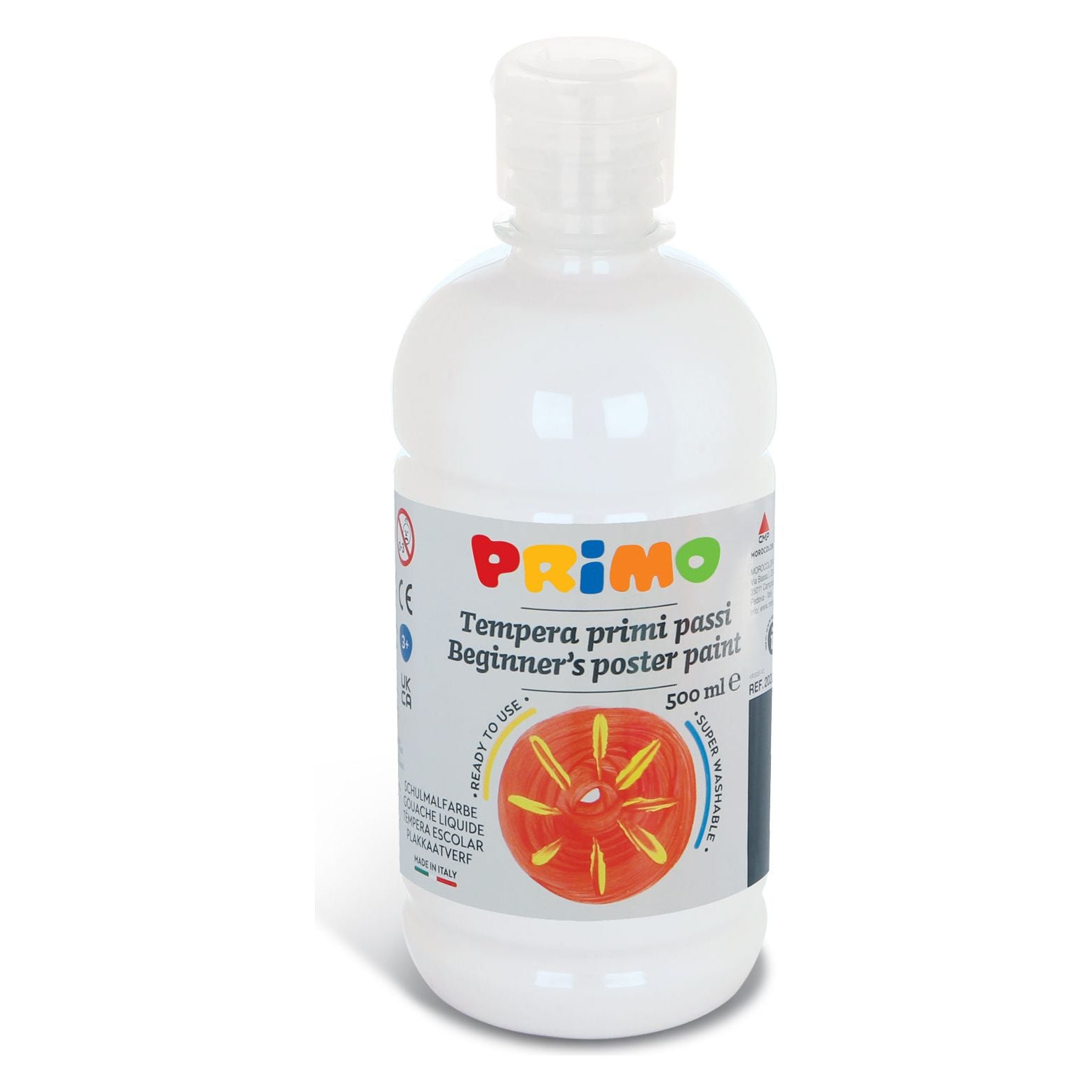 Kant-en-Klare Plakkaatverf voor Beginners, Fles Van 500 ml met Dop met Debietregeling Wit 100, Primo