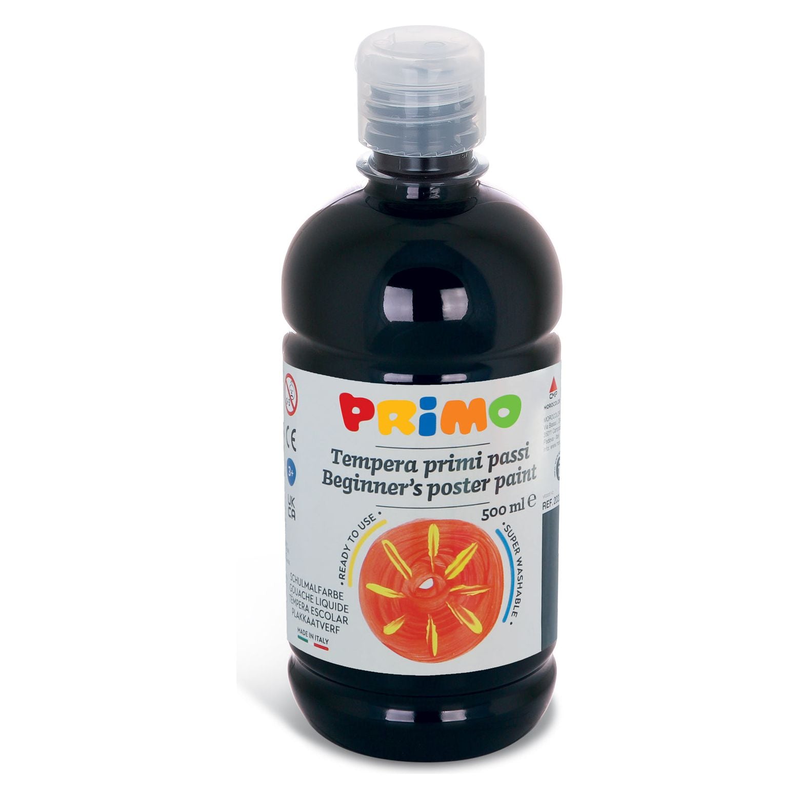 Kant-en-Klare Plakkaatverf voor Beginners, Fles Van 500 ml met Dop met Debietregeling Zwart 800, Primo