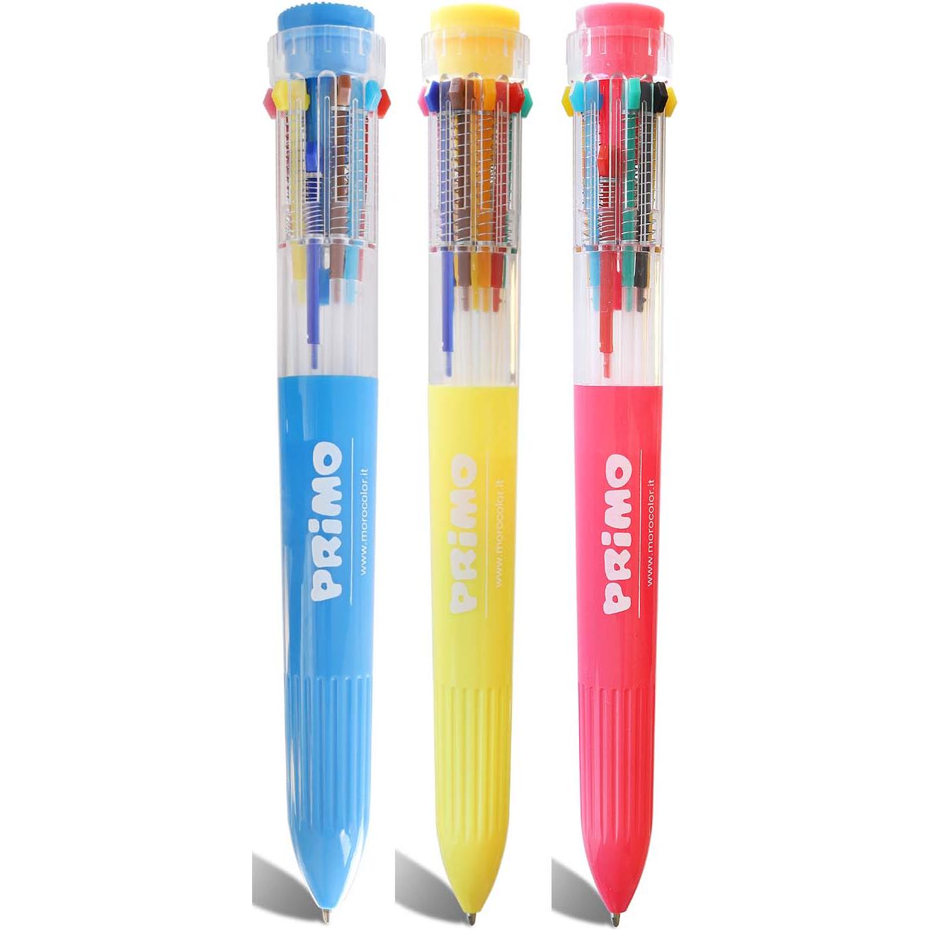 Pen (10 Kleuren) in Blister Geel/Blauw/Roze, Primo