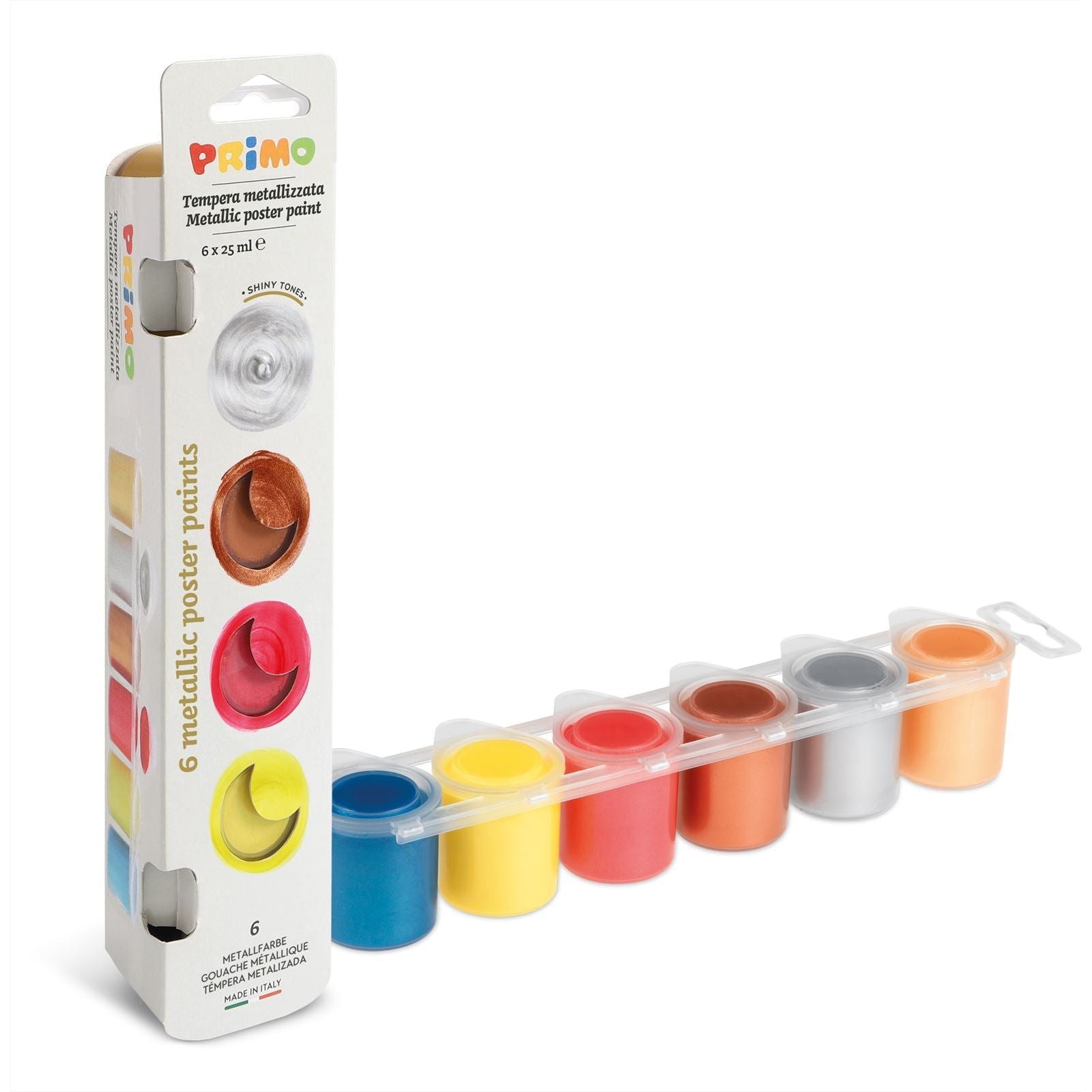 Plakkaatverf in Potje, 6 Metallic Kleuren, 25 ml, Primo