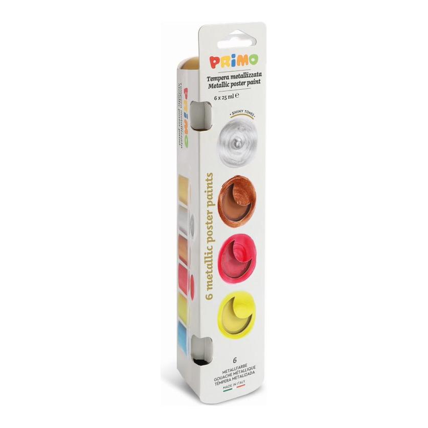 Plakkaatverf in Potje, 6 Metallic Kleuren, 25 ml, Primo