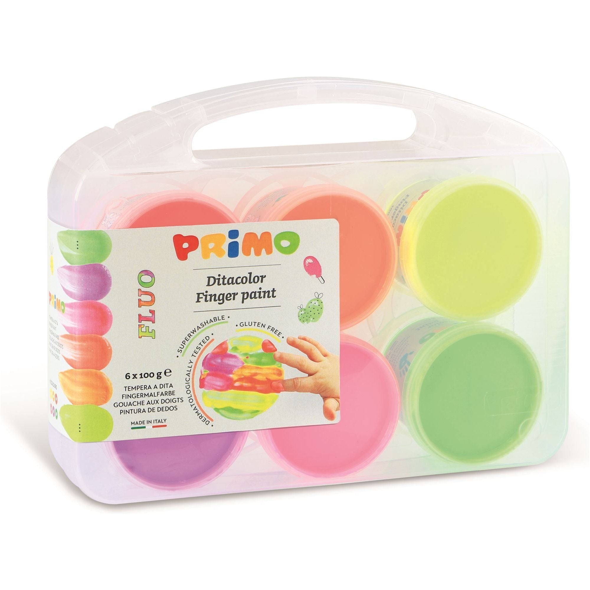 Vingerverf Fluor 6 Potjes in Koffer (6x100gr), Primo