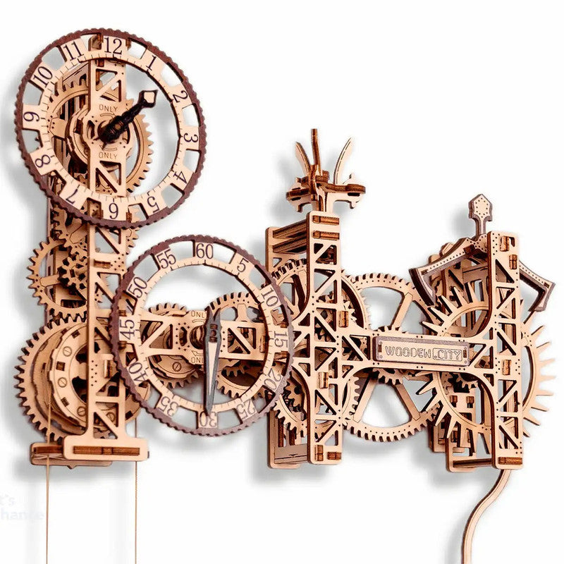 Steampunk Wall Clock, Wooden City