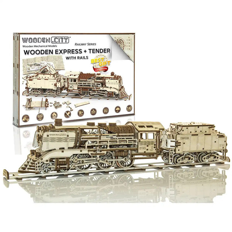 Wooden Express + Tender with rails, Wooden City
