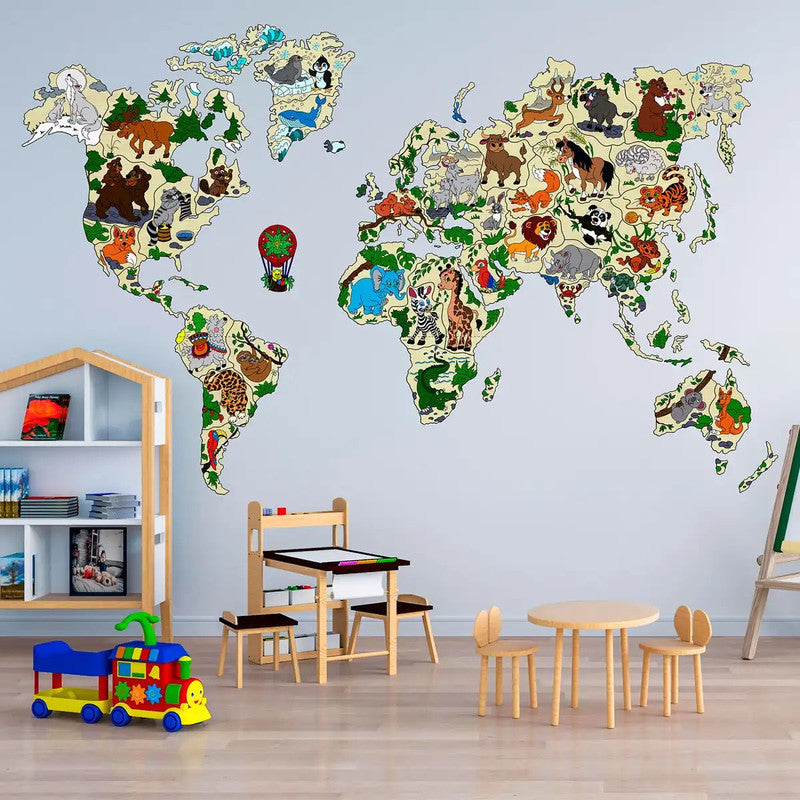 WORLD MAP ANIMALS XXL, Wooden City