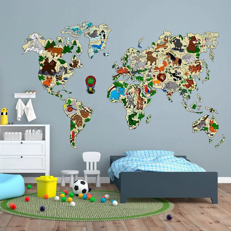 WORLD MAP ANIMALS XXL, Wooden City